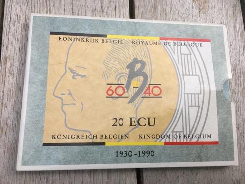 Pièce de 20 ECU dans son emballage d'origine, Timbres & Monnaies, Monnaies | Belgique, Monnaie en vrac, Or, Or, Enlèvement