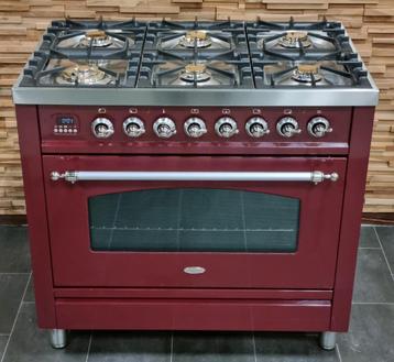 🔥 Poêle Boretti de luxe 90 cm rouge bordeaux + FOUR À GAZ e