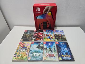 Switch OLED Mario Red Edtion + 8 spelletjes [nieuw]