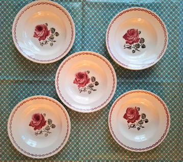 Lot de 5 Assiettes Creuses Badonviller décor "Germaine"