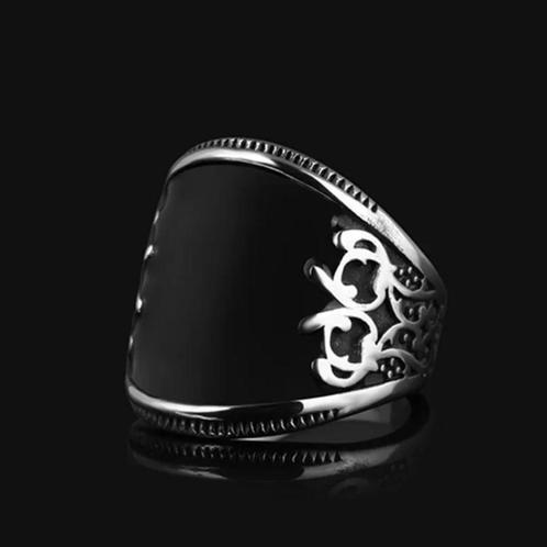 Ring met zwart turks ontwerp, Bijoux, Sacs & Beauté, Bagues, Neuf, Homme, Noir, Fer ou Acier, Envoi