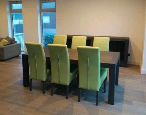 lot de 6 chaises de salle à manger en cuir vert lime., Maison & Meubles, Chaises, Comme neuf, Cinq, Six Chaises ou plus, Cuir