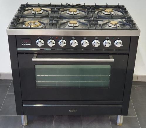 🍀 Luxe Fornuis Boretti 90 cm hoogglans zwart 6 pits 1 oven, Elektronische apparatuur, Fornuizen, Zo goed als nieuw, Vrijstaand