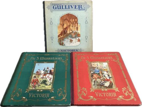 3xVictoria - De Drie Musketiers & Gullivers reizen (Ca 1940), Antiquités & Art, Antiquités | Livres & Manuscrits, Enlèvement ou Envoi