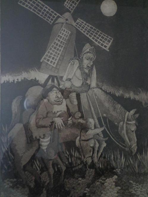 leuke ets Luc Vernimmen Don Quichote en Sancho Panza 1980, Antiquités & Art, Art | Eaux-fortes & Gravures, Enlèvement
