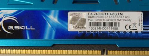 Ram DDR3 2400Mhz G.Skill F3-19200 CL11D-8GXM, Informatique & Logiciels, Mémoire RAM, Utilisé, Desktop, 16 GB, DDR3, Enlèvement