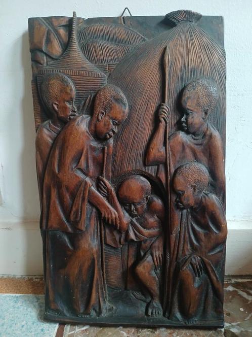 Magnifique bas relief en bois signé Martin Mbesha, Antiquités & Art, Art | Sculptures & Bois, Enlèvement ou Envoi