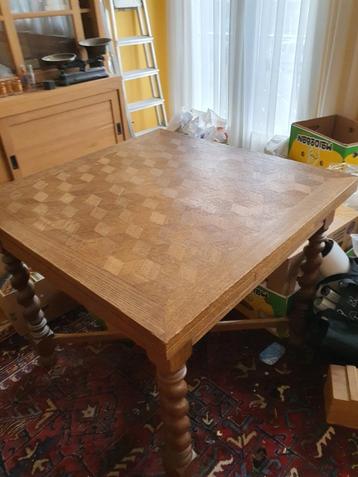Vintage salontafel van massief eiken en schaakbord