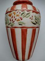 Joli vase fleuri, écru et saumon-orangé, céramique, 26,5cm, Comme neuf, Enlèvement, Moins de 50 cm, Poterie ou Porcelaine
