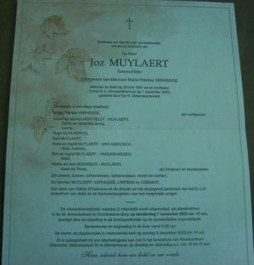 Rouwbrief Kunstschilder Muylaert Joz, Verzamelen, Ophalen of Verzenden, Rouwkaart