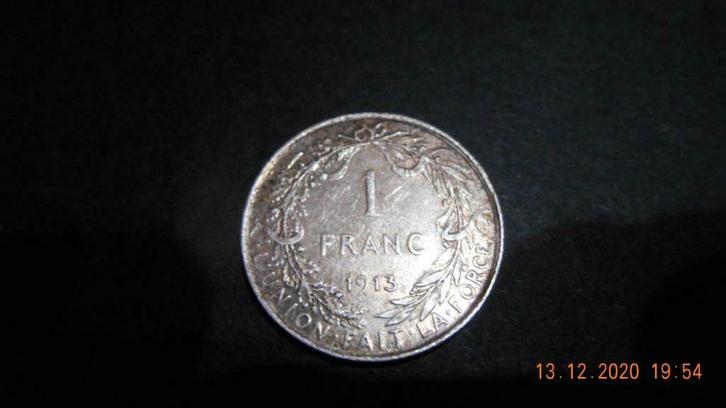 1 frank - Albert Ier 1913 (in het Frans) zilver van VG naar, Postzegels en Munten, Munten | België, Setje, Zilver, Zilver, Ophalen of Verzenden