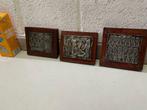 Kunstwerkjes metaal op hout - 3 stuks, Antiek en Kunst, Ophalen