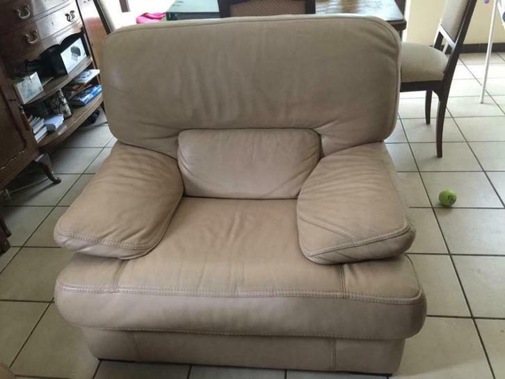 Fauteuils cuir épais beige déhoussables 2 pièces TB état, Huis en Inrichting, Fauteuils, Gebruikt, Leer, 100 tot 125 cm, 100 tot 125 cm