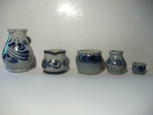 Aardewerk Keulse kruik,potjes, melkkan - 5 st. - blauw grijs, Antiek en Kunst, Antiek | Keramiek en Aardewerk, Verzenden