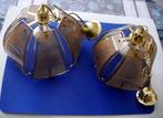 2 suspensions lampes avec facettes verre fumé et laiton doré, Maison & Meubles, Comme neuf, Enlèvement, Moins de 50 cm, Verre