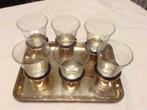 Plateau en métal argenté + 6 verres, Ophalen of Verzenden, Zo goed als nieuw, Rechthoekig, Metaal
