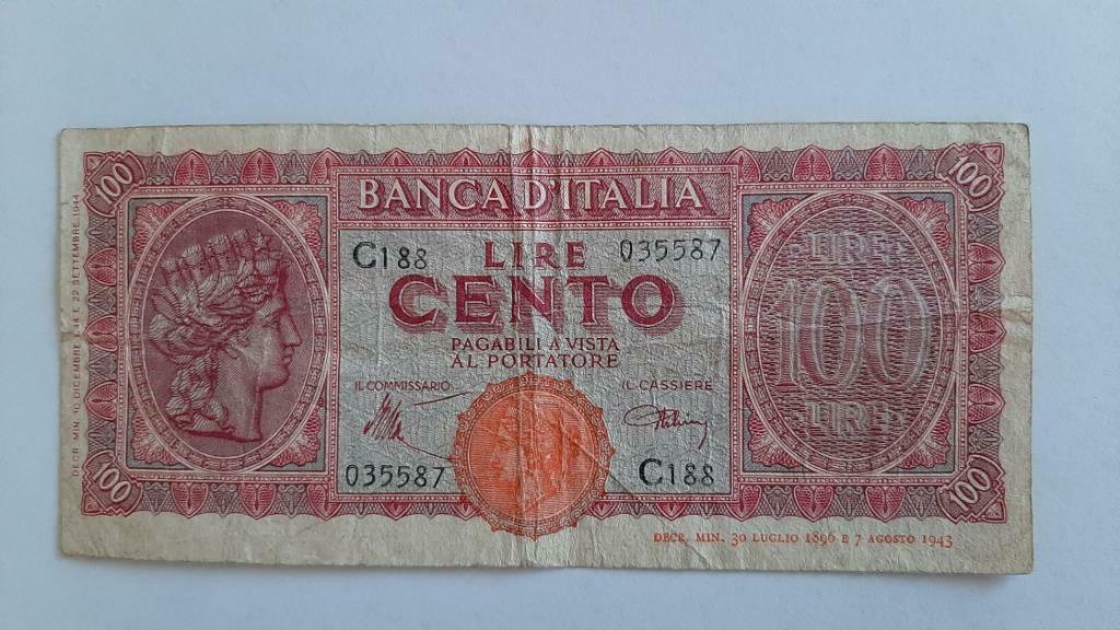 billet de 100 lires Italie 1944 en très bon état, Enlèvement ou Envoi, Italie