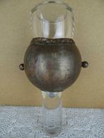 Antieke kaarshouder Godslamp van glas en brons curiosa kunst, Ophalen of Verzenden