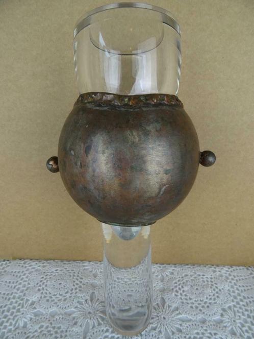Antieke kaarshouder Godslamp van glas en brons curiosa kunst, Antiek en Kunst, Antiek | Religieuze voorwerpen, Ophalen of Verzenden