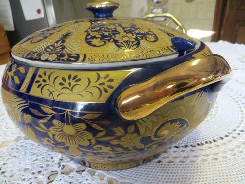 Soupière en porcelaine chinoise avec décor bleu et or., Antiquités & Art, Antiquités | Plateaux, Enlèvement ou Envoi
