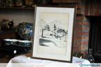 encre de chine signée  dans cadre "rue du village", Antiquités & Art