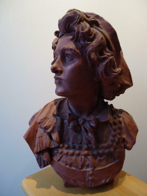 1877 J. DE BRAEKELEER buste terre cuite jeune napolitain, Antiquités & Art, Art | Sculptures & Bois, Enlèvement