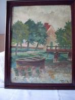 Schilderij op hout "sloep op gracht" 1934 gesigneerd, Ophalen