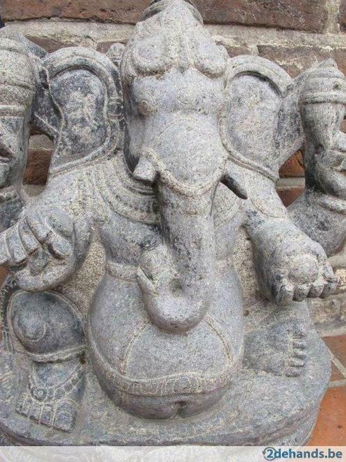 Granit noir Ganesha assis env.60 x 50 cm, Jardin & Terrasse, Statues de jardin, Utilisé, Autres types, Pierre, Enlèvement ou Envoi