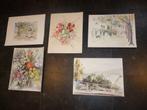 5 tekeningen schilderijen aquarel gesigneerd Gary Vander, Antiek en Kunst, Kunst | Schilderijen | Klassiek, Ophalen of Verzenden