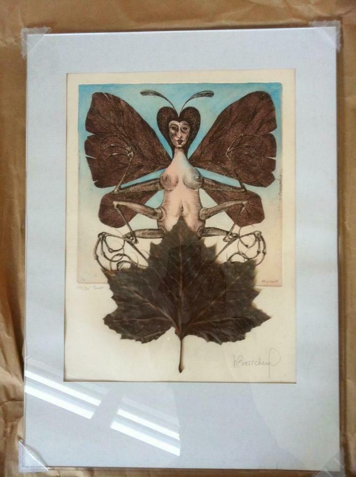 Litho Van Bosschem Willy gesigneerd vrouw-insect, Antiek en Kunst, Kunst | Schilderijen | Modern, Ophalen
