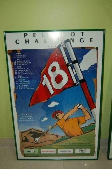 Affiche Golf - CHALLENGE PEUGEOT 1993, Rectangulaire vertical, Avec cadre, A1 jusqu'à A3, Comme neuf