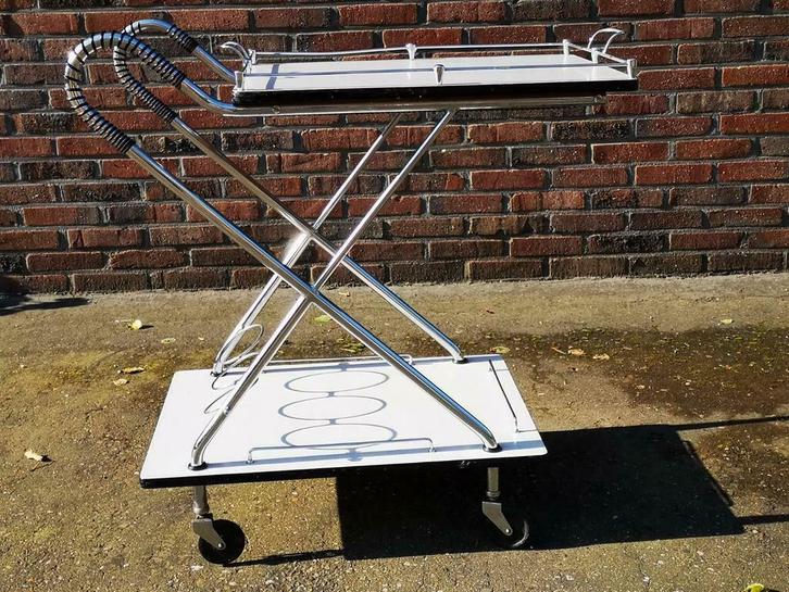 Vintage formica serveer/bar/drink wagen/trolley.. Jaren 60's, Antiek en Kunst, Curiosa en Brocante, Ophalen of Verzenden