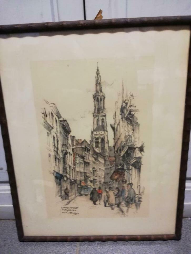 * J. Korthals: kunstdruk: Kammenstraat Antwerpen, Antiek en Kunst, Kunst | Litho's en Zeefdrukken, Ophalen