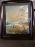 Vintage E.Stephens ingelijst gouden kunstwerk Lac de Montagn, Antiek en Kunst, Ophalen of Verzenden