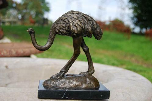 Autruche,nandou en bronze sur socle en marbre signé, Antiek en Kunst, Antiek | Brons en Koper, Brons, Ophalen