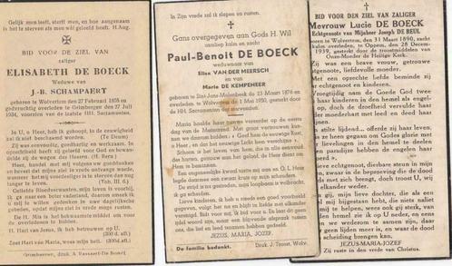 3 doodsprentjes De Boeck, Collections, Images pieuses & Faire-part, Image pieuse, Envoi