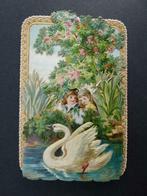 oud prentje onbeschreven zwaan jongen meisje, Verzamelen, Verzenden, Zo goed als nieuw, Dier