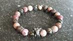 Knappe armband (natuursteen 8mm) met olifant in RVS, Acier, Rose, Avec bracelets à breloques ou perles, Enlèvement ou Envoi