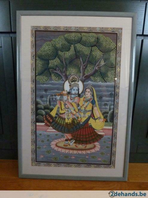 Mooi ingelijste, originele Indische schilderij, Antiquités & Art, Art | Peinture | Moderne