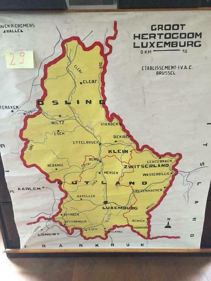 Retro schoolkaart - Groot-Hertogdom Luxemburg - Kaart 29, Huis en Inrichting, Woonaccessoires | Wanddecoraties, Gebruikt, Ophalen