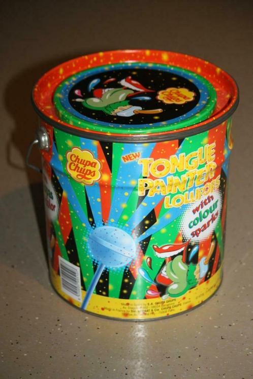 Vintage Blikken Emmer - Chupa Chups Tongue Painter Lollipops, Verzamelen, Merken en Reclamevoorwerpen, Gebruikt, Verpakking, Ophalen of Verzenden