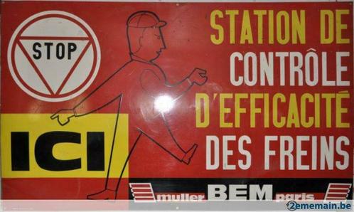 plaque publicitaire Freins Muller Bem Paris Station contrôle, Collections, Marques & Objets publicitaires, Comme neuf, Panneau publicitaire