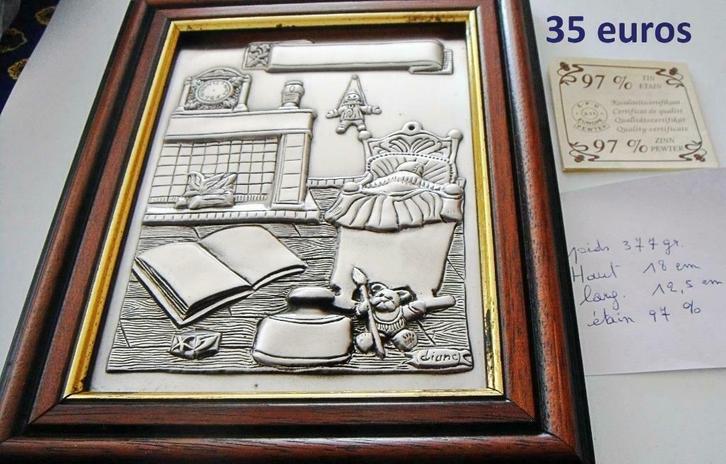 Cadre étain (97%) + bois moyen: naissance, baptème, à graver, Maison & Meubles, Accessoires pour la Maison | Décorations murale