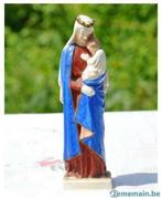 vierge a l'enfant en porcelaine cape bleu