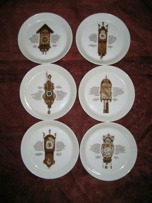 Vintage set van 6 borden met de oude wand klokken afbeelding, Antiek en Kunst, Antiek | Porselein, Ophalen of Verzenden