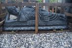Grand bouddha couché (1,60 m) en pierre patinée