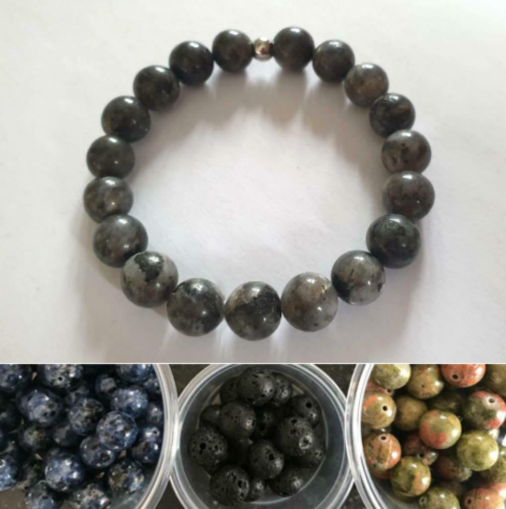 Armbanden uit natuursteen (10 mm) met sluitkraal in RVS, Bijoux, Sacs & Beauté, Bracelets, Neuf, Autres matériaux, Autres couleurs