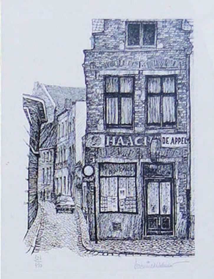 Gravure Helmar Daeninck  * stadszicht in Gent Kalandenberg, Antiek en Kunst, Kunst | Etsen en Gravures, Ophalen of Verzenden