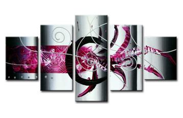 Nieuw * 5 Luik Canvas Schilderij * Abstract Roze Zilver 