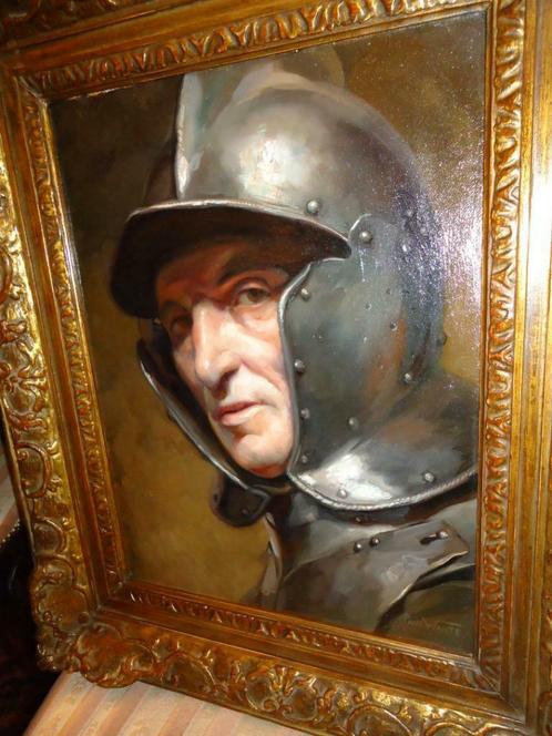 PAUL WANTE olieverf op doek gehelmde man soldaat gesigneerd, Antiquités & Art, Art | Peinture | Classique, Enlèvement
